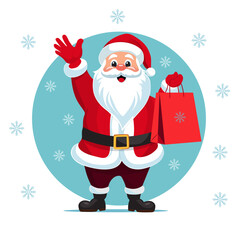 Cute Santa Claus with a gift. Christmas design concept.  Vector illustration.