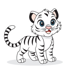Fototapeta premium A hand-drawn cute white tiger cub. An albino tiger isolated on a white background.