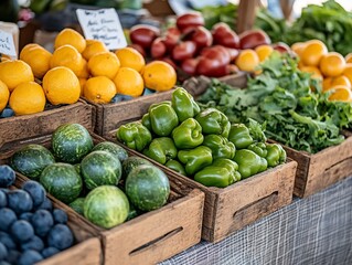 Organic Market Stall with Fresh Vegetables and Fruits for Healthy Meals