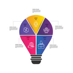 5 step Light bulb infographic. Modern colourful light bulb infographics