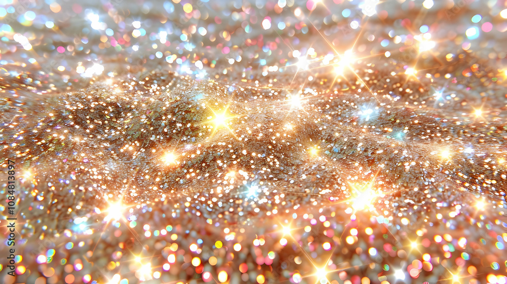 Poster abstract glittering background with a soft and shiny texture with a golden hue and bright stars