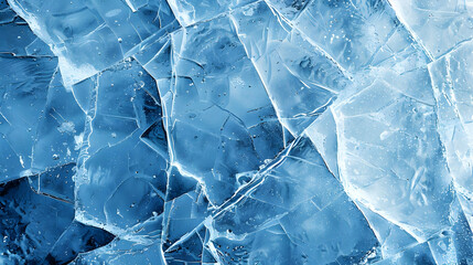 Obraz premium Abstract Ice Texture with a Blue and White Color Palette, Frozen Water with Cracks and Air Bubbles Creates a Wintery Background