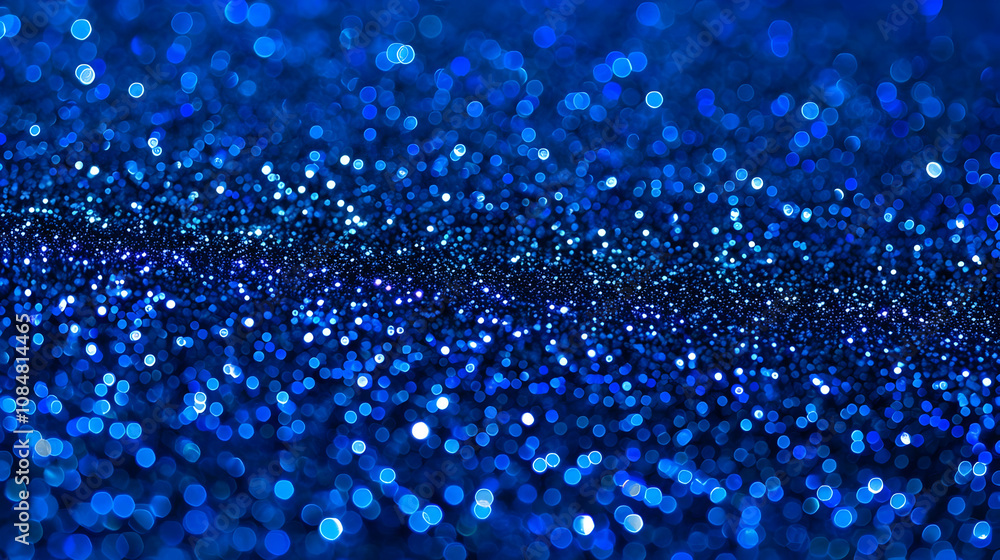 Poster abstract blue glitter background with out of focus bokeh lights, creating a shimmering and sparkling