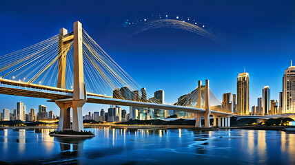 Fototapeta premium Sao Paulo Brazil Ponte Estaiada Bridge Illustration Panoramic at night