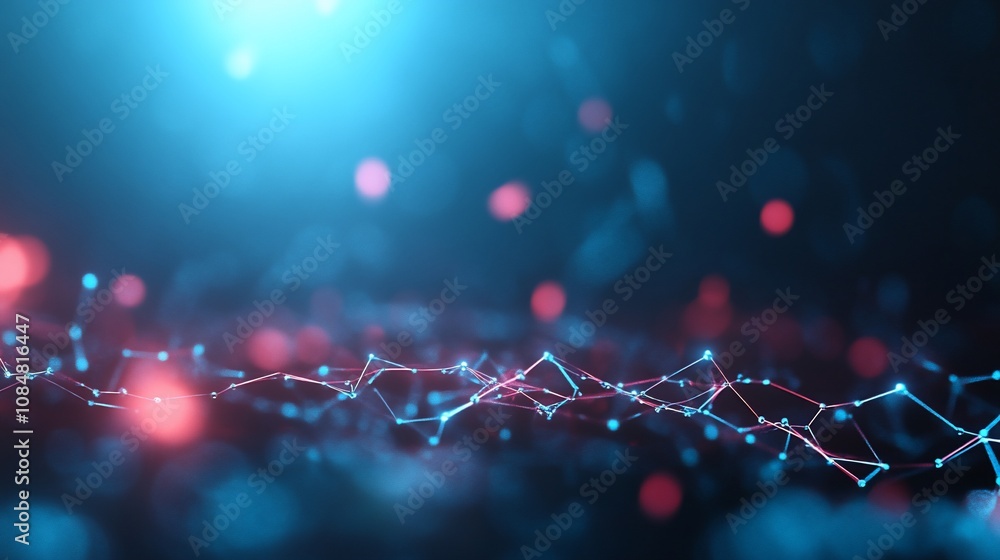 Poster abstract network connection, glowing lines and dots.