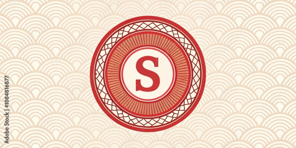 Poster circular design the s character enclosed within a circular red frame with the surrounding area featu