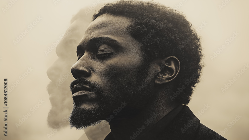 Poster a man with a beard and a beard is shown in a black and white photo. the man is looking at the camera