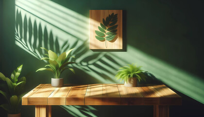 Perspective wooden table on top over blur natural background, can be used mock up for montage products display or design layout