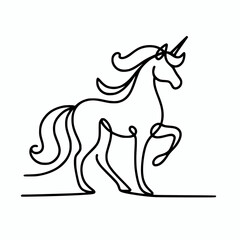 Fototapeta premium Continuous line silhouette of a unicorn mythical creature illustration