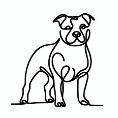 Fototapeta premium Continuous line silhouette of a staffordshire bull terrier dog vector illustration, staffy dog breed design element