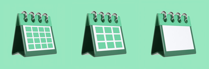 Set of Green Calendar Schedule Planner 3D Illustration