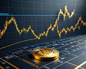 Gold stock market finance business, economy trend graph digital technology