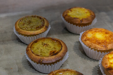 the irresistible allure of freshly baked egg tarts, their golden, flaky crusts perfectly crisp and their creamy custard filling gleaming under the light.