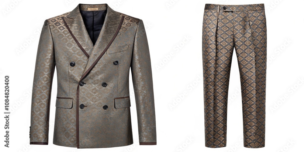 Poster tailored suit a sharp doubleed suit jacket with a sleek s pattern in muted metallic shades. the jack