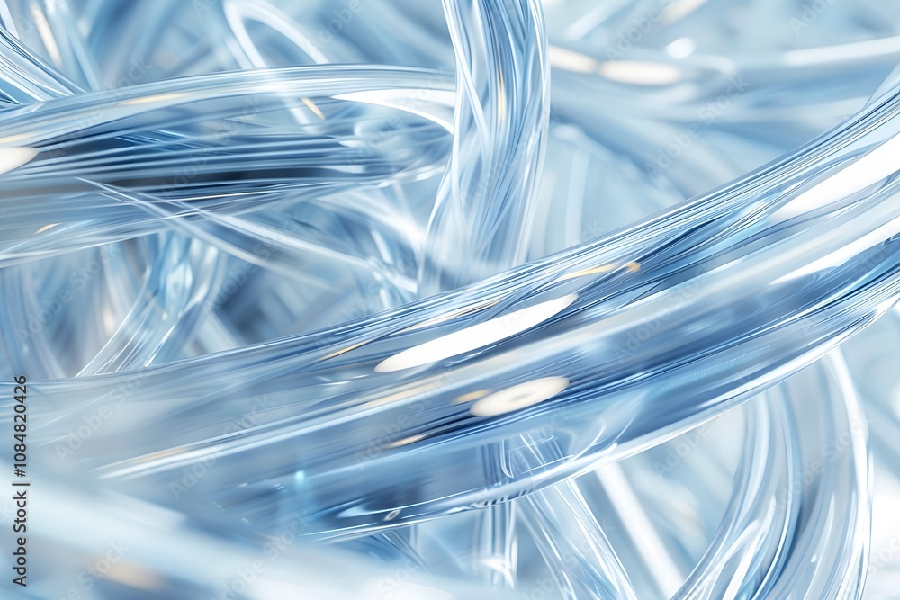 Poster abstract image of intertwined transparent tubes creating a fluid, dynamic visual effect.