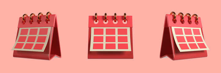 Set of Red Calendar Schedule Planner 3D Illustration