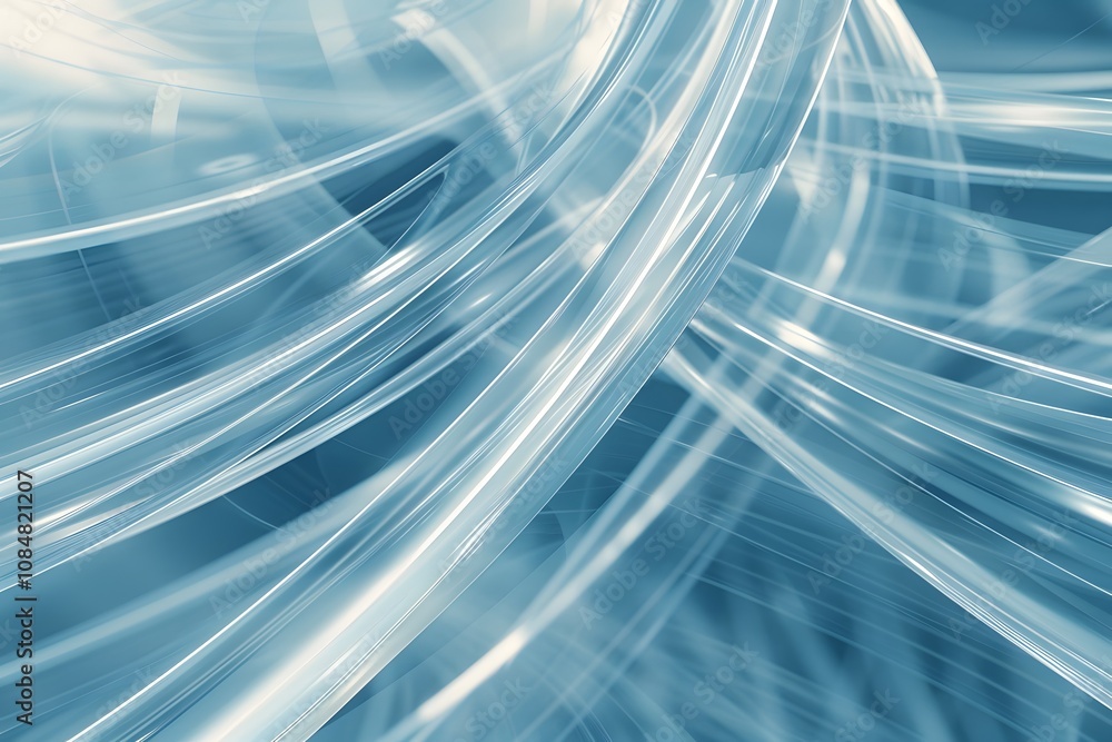 Poster abstract blue and white swirling lines creating a dynamic, fluid visual effect.
