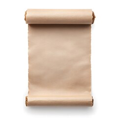 A blank, unrolled parchment scroll with curled edges, perfect for writing or artistic displays, evoking a sense of history and creativity.