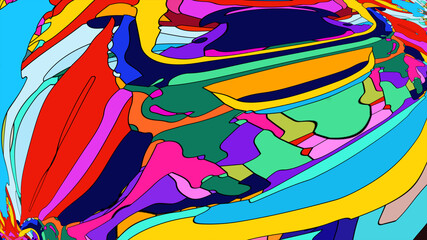 Fototapeta premium Abstract background, colorful psychedelic fluid shape, doodle for Art and Music, New Year Festival 2025
