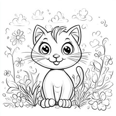 Obraz premium cartoon style coloring page for kids with cute cat