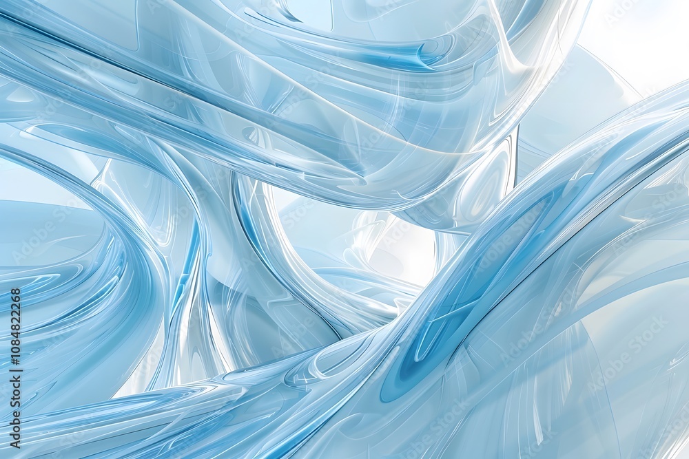 Poster abstract design featuring fluid, translucent blue shapes creating a serene atmosphere.