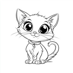 Obraz premium cartoon style coloring page for kids with cute cat
