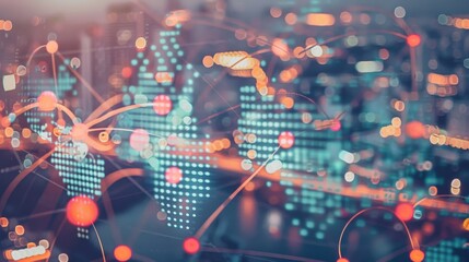 A global connectivity concept with digital devices and world maps, Global connectivity scene, Tech-savvy style