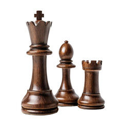 Wooden chess pieces isolated on a transparent background