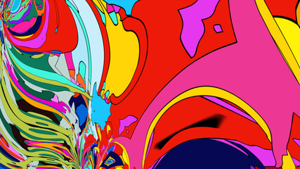 Abstract background, colorful psychedelic fluid shape, doodle for Art and Music, New Year Festival 2025