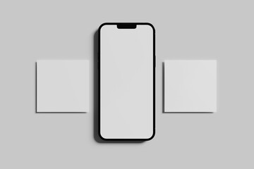 Social Media Square Posts With Smartphone. Mockup For Creative Design Showcase