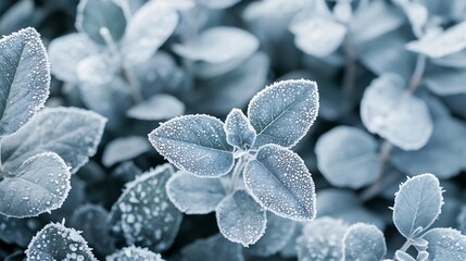 Menthol Cool Mint, Frosty Eucalyptus Sprig with Selective Focus and Copy Space