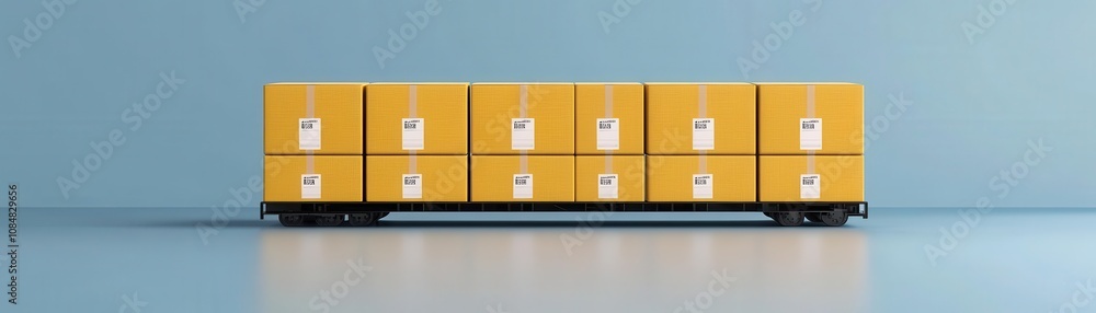 Poster a sleek container storage unit with bright yellow boxes arranged neatly on a minimalist surface, enh