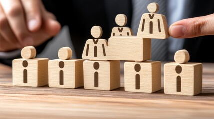 Wooden Blocks Represent Hierarchy And Promotion In Business
