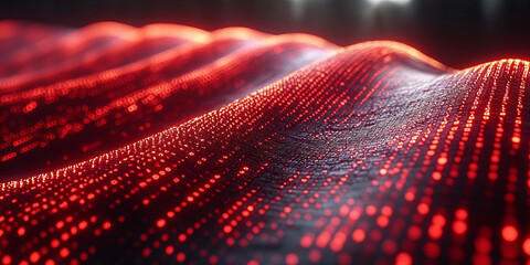 Fototapeta premium Red binary code waves creating dynamic digital landscape