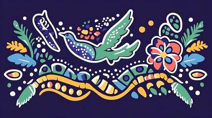 Fototapeta premium Colorful Bird and Flower Illustration with Abstract Background