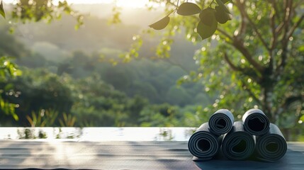 A mindfulness retreat surrounded by serene nature and yoga mats, Mindfulness practice scene, Modern lifestyle style