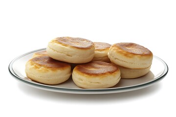 English muffins on a plate isolated on white background, close up