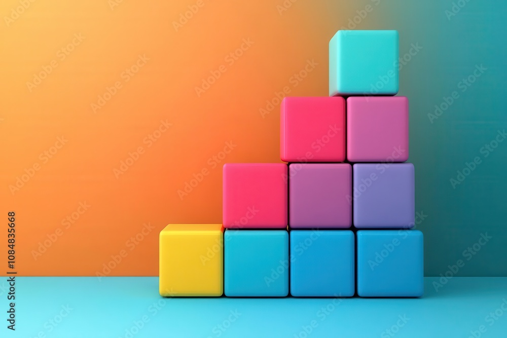 Poster A colorful arrangement of blocks stacked in a pyramid shape against a vibrant gradient background.