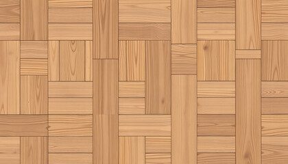Fototapeta premium Rough parquet floor with a geometric pattern. Brown seamless wooden background. Wood texture, magazine photoshoot