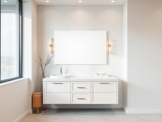 Fototapeta premium A clean and modern bathroom vanity with a sleek design and minimalistic decor, interior, luxury