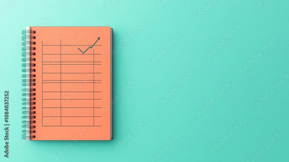 Aufkleber a vibrant, teal background features a coral notebook with a checklist and a green checkmark, symboli