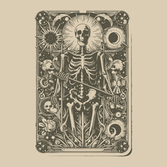 vintage skeleton warrior tarot card