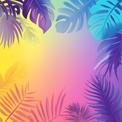 Fototapeta na wymiar Tropical Leaves on Gradient Background