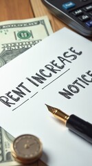 Fototapeta premium Rent Increase Notice With Pen, Money, and Calculator
