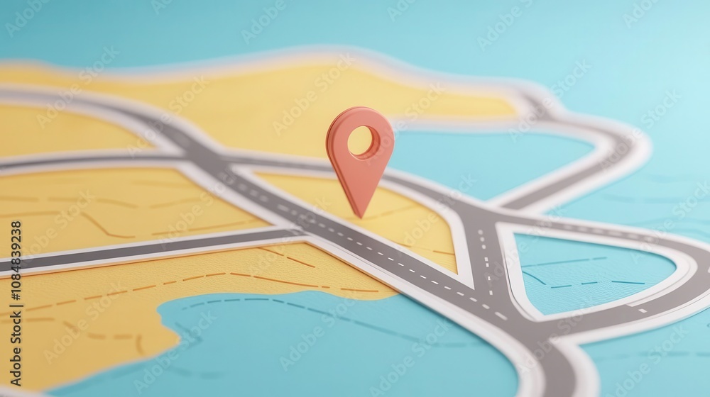 Aufkleber a colorful map with a prominent location pin, illustrating navigation or destination on a road netwo