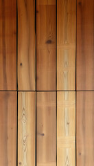 Fototapeta premium Empty difference brown shade colored of planks wooden board background. Beautiful mixed texture and pattern panels from reused old wood pallet. Image for natural material or mock up display concept,