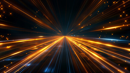 A futuristic technological channel with orange and blue light rays