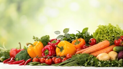 A vibrant collection of fresh vegetables, showcasing a bounty of colors and textures from the garden