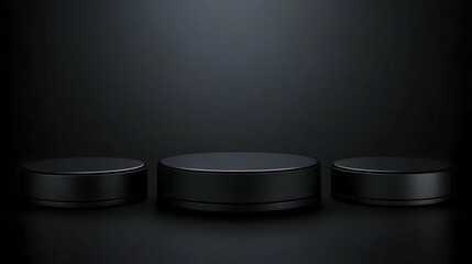 Black Cylindrical Podiums on Black Background - 3D Illustration