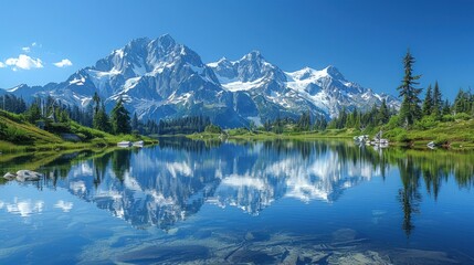 Snow-Capped Mountain Reflected in Still Lake